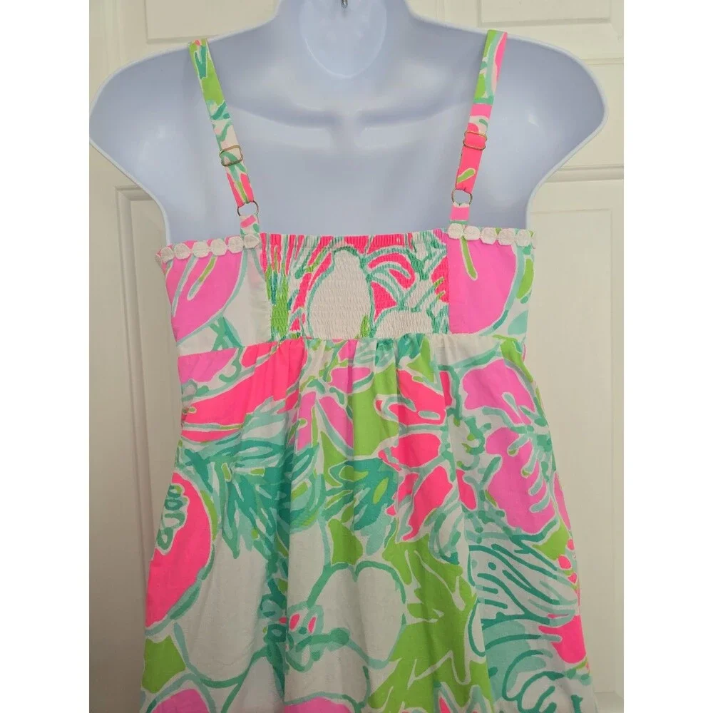 Lilly Pulitzer Girls Floral Spaghetti Strap Dress Size 14 XL Pink and Green.